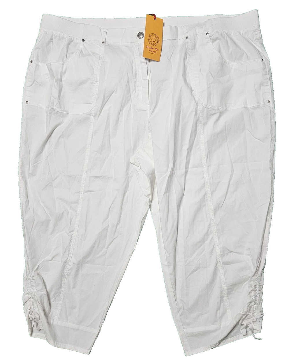 Ruby Rd Amalfi Coast Womens Capri Size 24W White Ruched Tie Hem 45200MY NWT